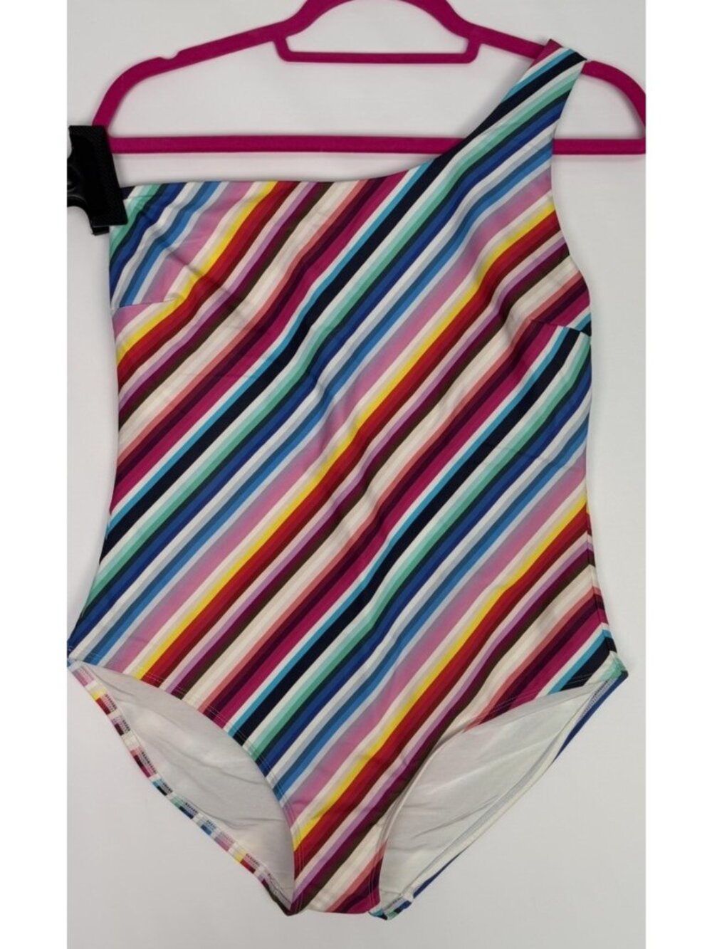 Stylest System Womens LARGE Dream Sculpt One Shoulder One Piece Swimsuit Stripe